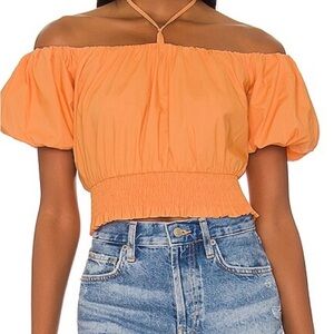 ASTR the Label | Melon Aldrin Top Boned Corset Style Top‎ Blouson Sleeves Ruffle